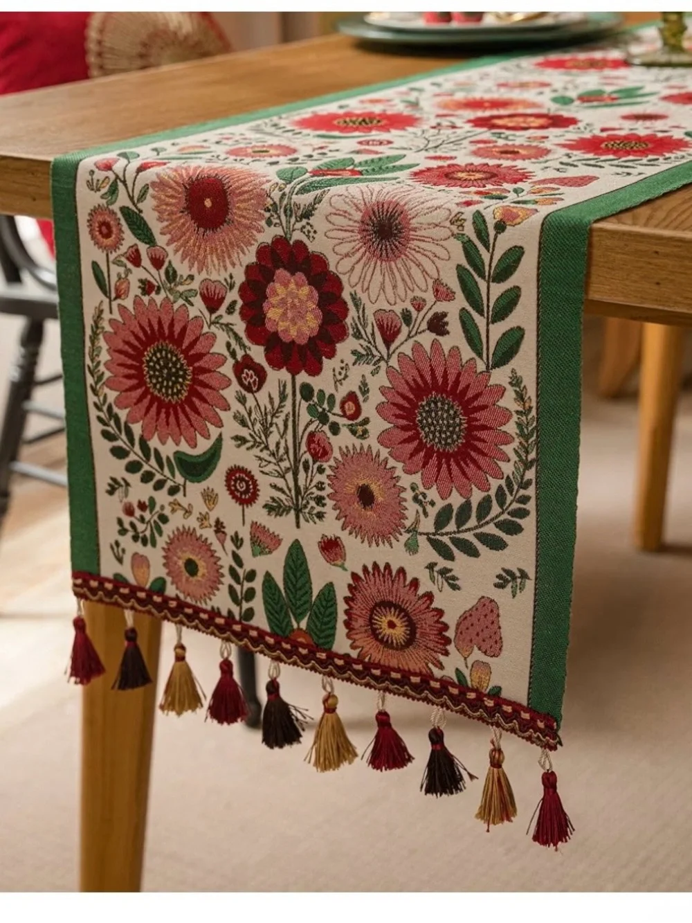 Floral Tassel Table Runner 95” Long